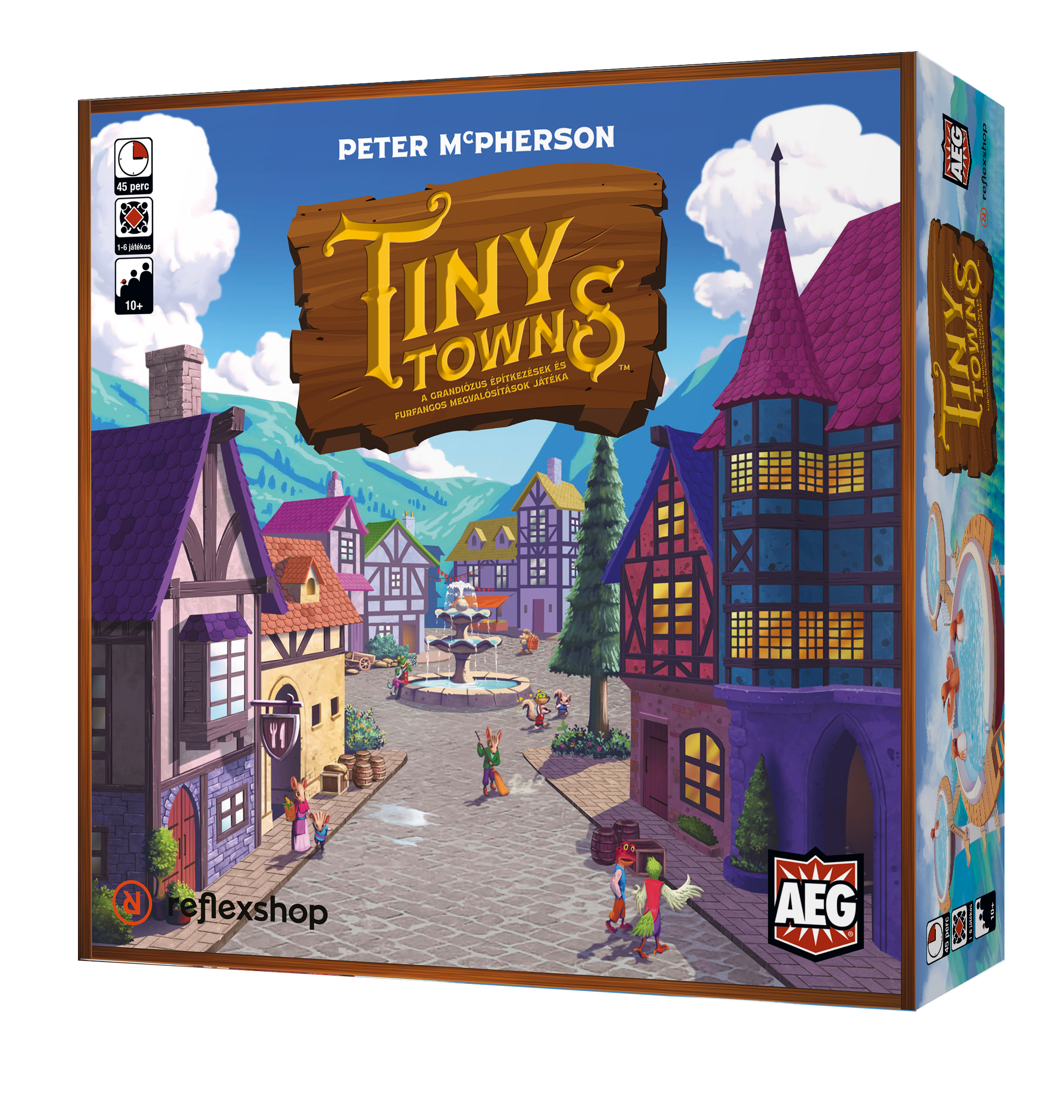 Tiny Towns magyar kiadás mockup, tervezet