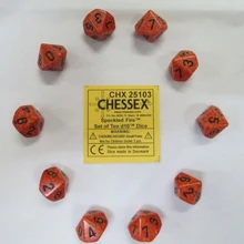 Chessex d10 (10 kocka) kockaszett, foltos, fire