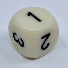 Chessex d6 kocka, dupla oldallal, elefántcsont, fekete számokkal