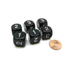 Chessex d6 kocka, dupla oldallal, fekete, fehér számokkal