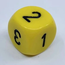 Chessex d6 kocka, dupla oldallal, sárga, fekete számokkal