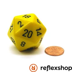 Chessex d20 kocka, nagy méretű, sárga, fekete számokkal