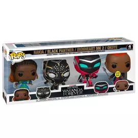 Funko Pop! 4-Pack Marvel: Black Panther Wakanda Forever - Nakia, Black Panther, Ironheart MK 2, Okoye (Glows in the Dark) (Special Edition) Bobble-Head Vinyl Figures