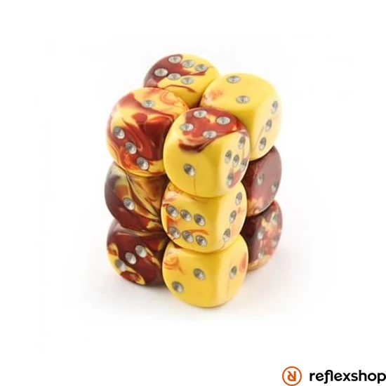 Gemini d6 kockablokk (12 kocka), piros-sárga, ezüst pöttyös