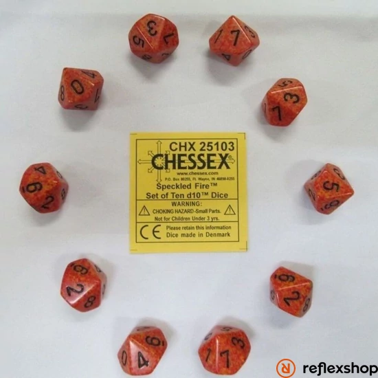 Chessex d10 (10 kocka) kockaszett, foltos, fire