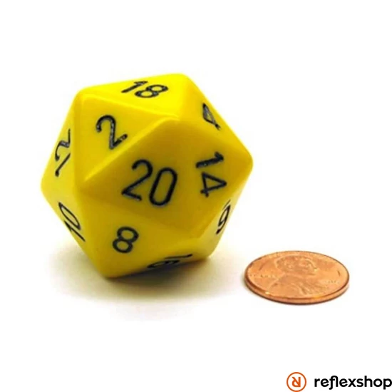 Chessex d20 kocka, nagy méretű, sárga, fekete számokkal