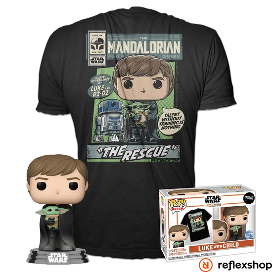 Pop! & Tee: Star Wars The Mandalorian: Luke w/ Grogu - M