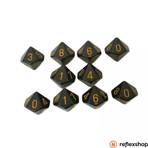 d10 kockaszett (10 kocka), fekete, arany számokkal