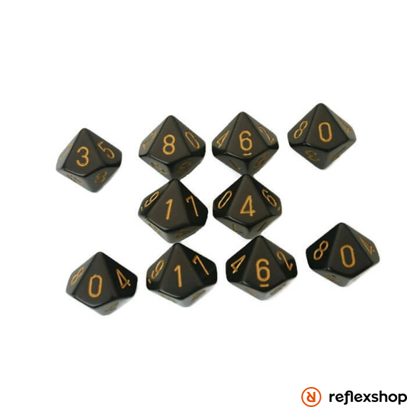 d10 kockaszett (10 kocka), fekete, arany számokkal