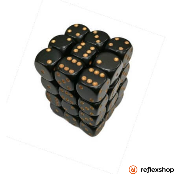 d6 kockablokk, kis kockákkal (36 kocka), fekete, arany pöttyös