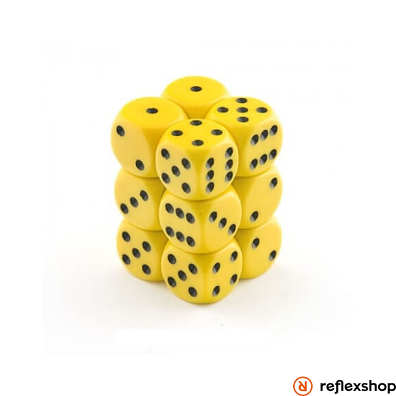 d6 kockablokk (12 kocka), sárga, fekete pöttyös