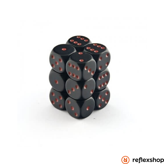 d6 kockablokk (12 kocka), fekete, piros pöttyös