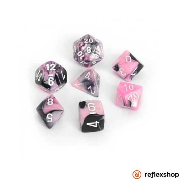 Gemini többoldalú kockaszett (7 kocka), fekete-pink, fehér számokkal