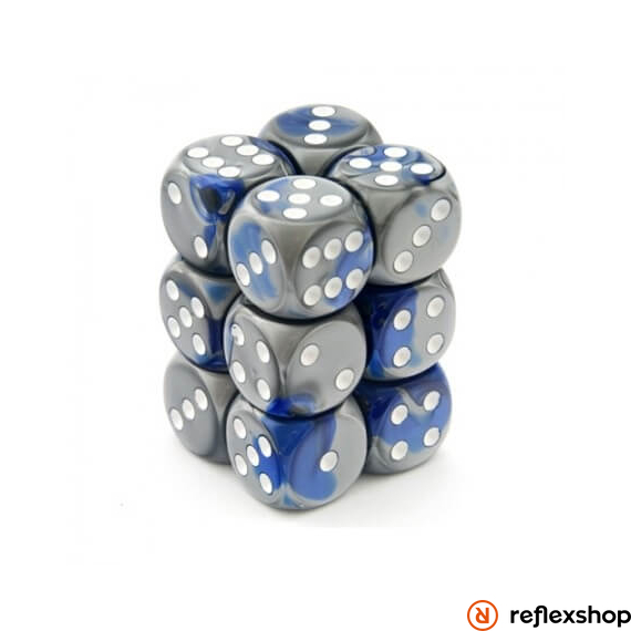 Gemini d6 kockablokk (12 kocka), kék-acél, fehér pöttyös