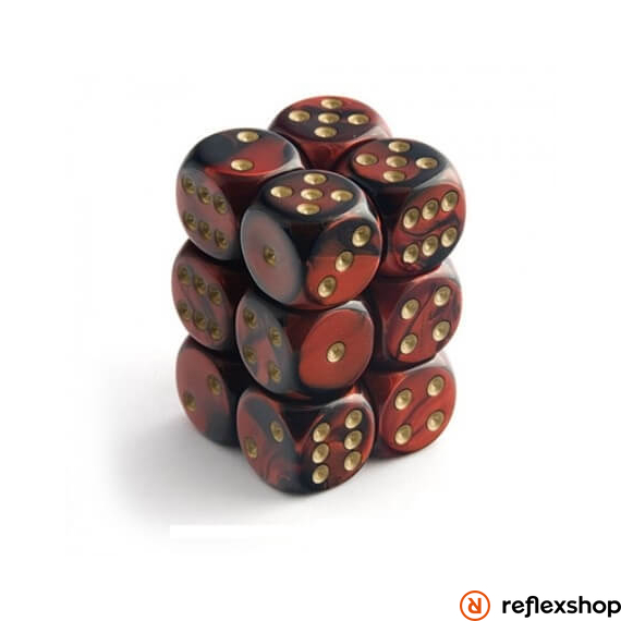 Gemini d6 kockablokk (12 kocka), fekete-piros, arany pöttyös