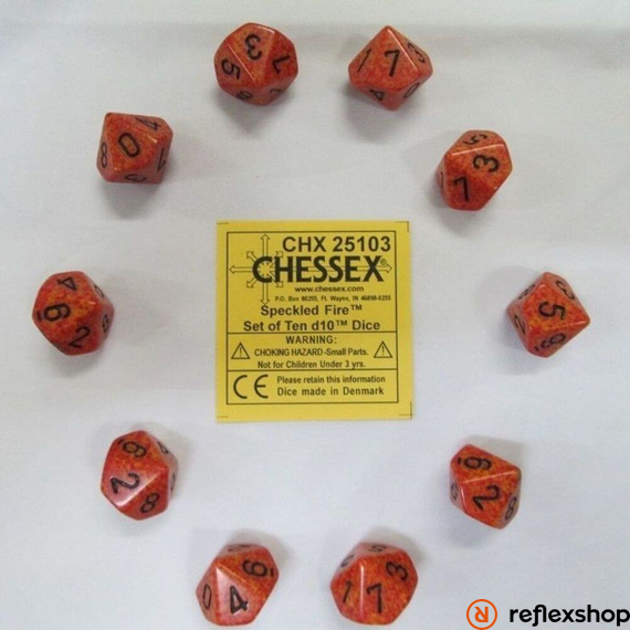 Chessex d10 (10 kocka) kockaszett, foltos, fire