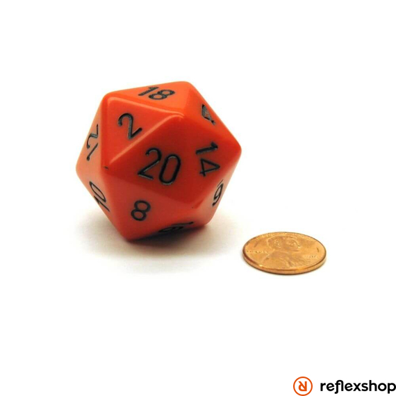 Chessex d20 kocka, nagy méretű, narancs, fekete számokkal