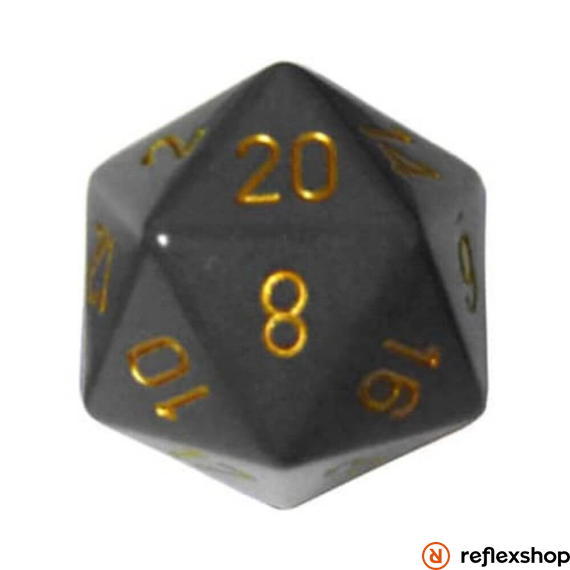 Chessex d20 kocka, nagy méretű, sötétszürke, réz számokkal
