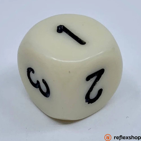 Chessex d6 kocka, dupla oldallal, elefántcsont, fekete számokkal