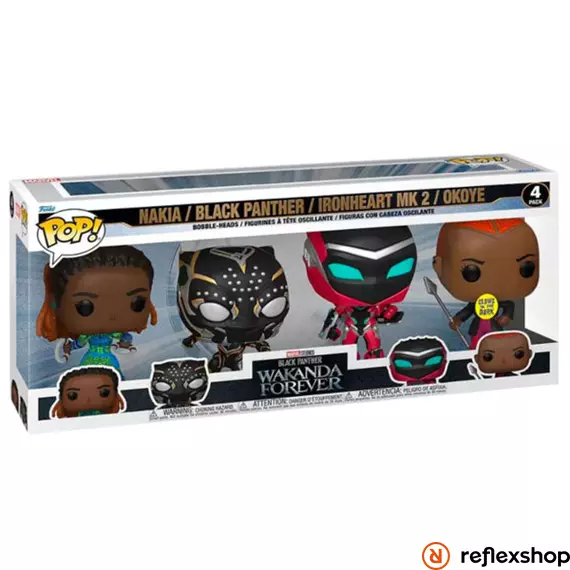 Funko Pop! 4-Pack Marvel: Black Panther Wakanda Forever - Nakia, Black Panther, Ironheart MK 2, Okoye (Glows in the Dark) (Special Edition) Bobble-Head Vinyl Figures