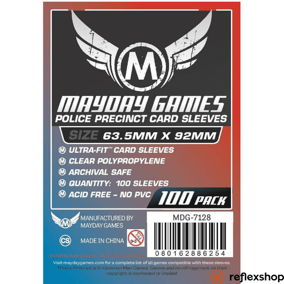 Mayday Games  Egyedi &quot;Police Precinct&quot; kártyavédő 63,5 x 92 mm (100 db-os csomag)