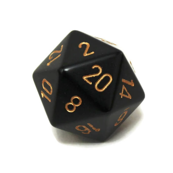 sticky d20 kocka, nagy, fekete, arany számokkal