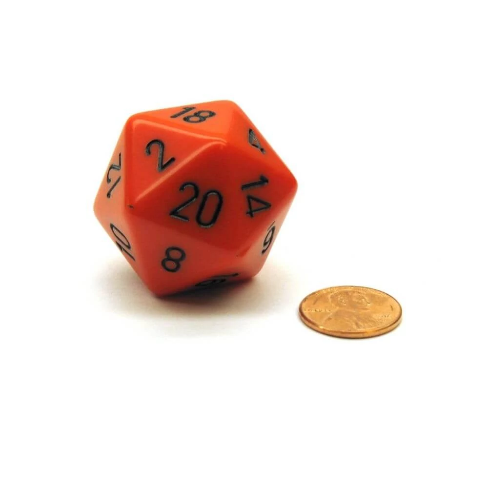 sticky Chessex d20 kocka, nagy méretű, narancs, fekete számokkal