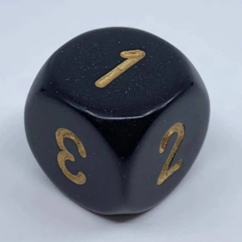 sticky Chessex d6 kocka, dupla oldallal, fekete, arany számokkal