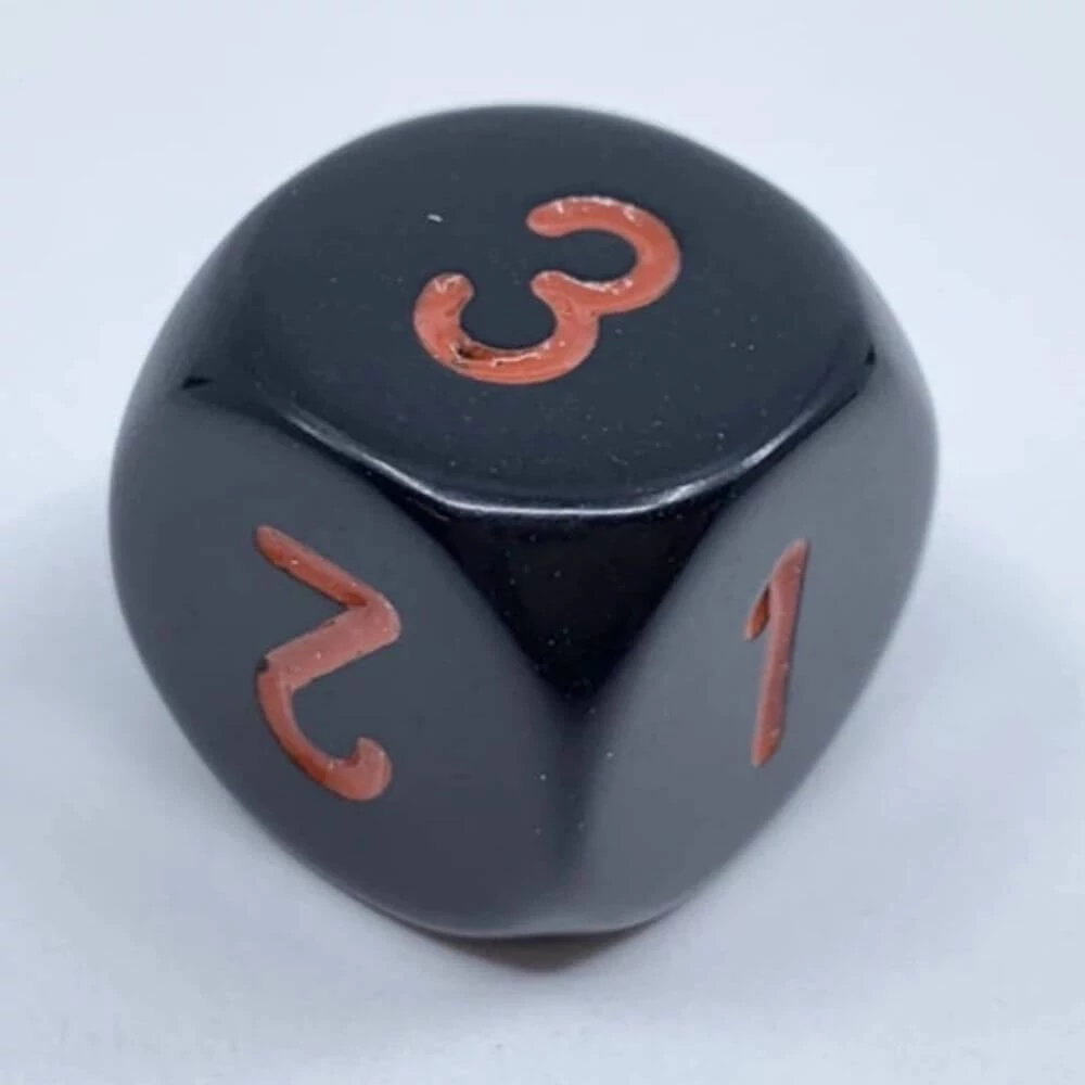 sticky Chessex d6 kocka, dupla oldallal, fekete, piros számokkal