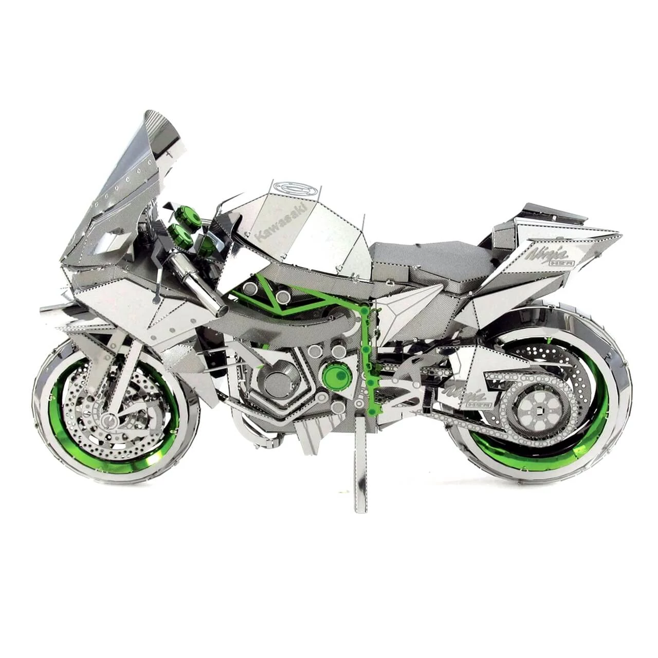 sticky Metal Earth ICONX Kawasaki Ninja H2R (ezüst/zöld) - lézervágott acél makettező szett