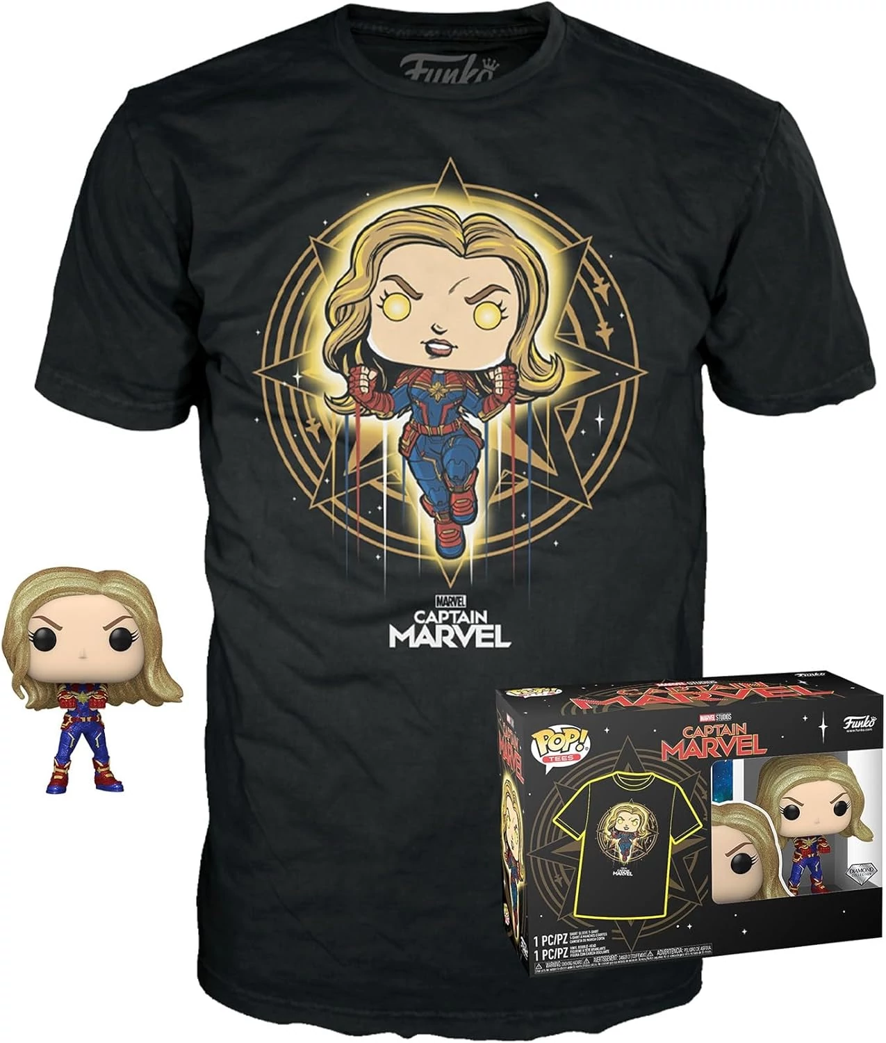 sticky Funko Pocket Pop! & Tee: Marvel - Captain Marvel figura és póló (L)