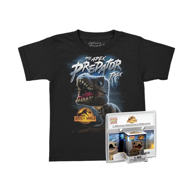 sticky Funko Pocket Pop! & Tee: The Apex Predator - Trex figura és gyerek póló (M)