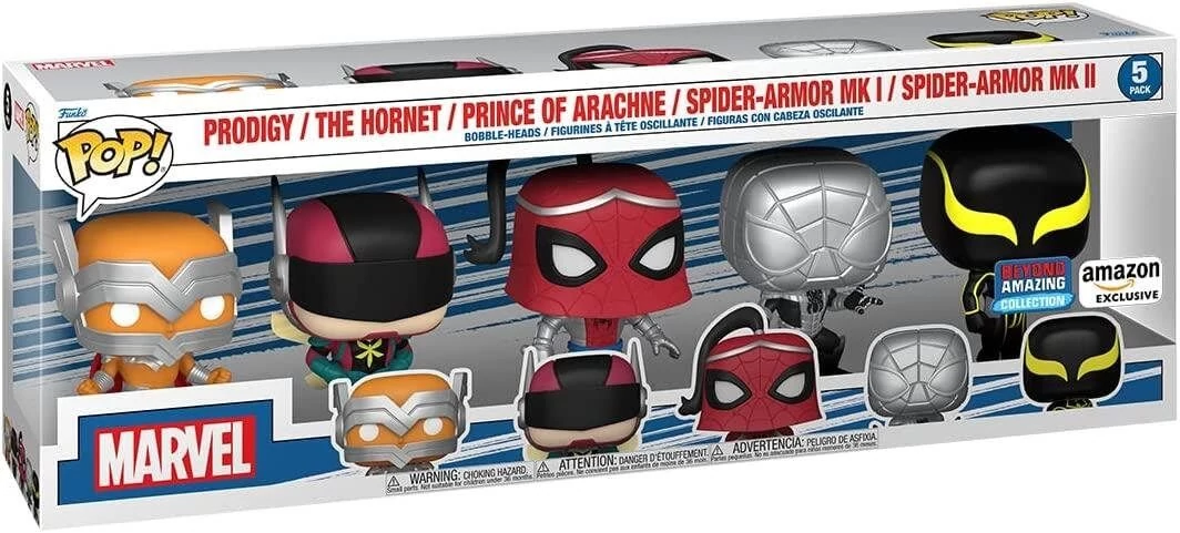 sticky Funko Pop! 5-Pack Marvel: Spider-Man - Prodigy / The Hornet / Prince of Arachne / Spider-Armor MK I / Spider-Armor MK II