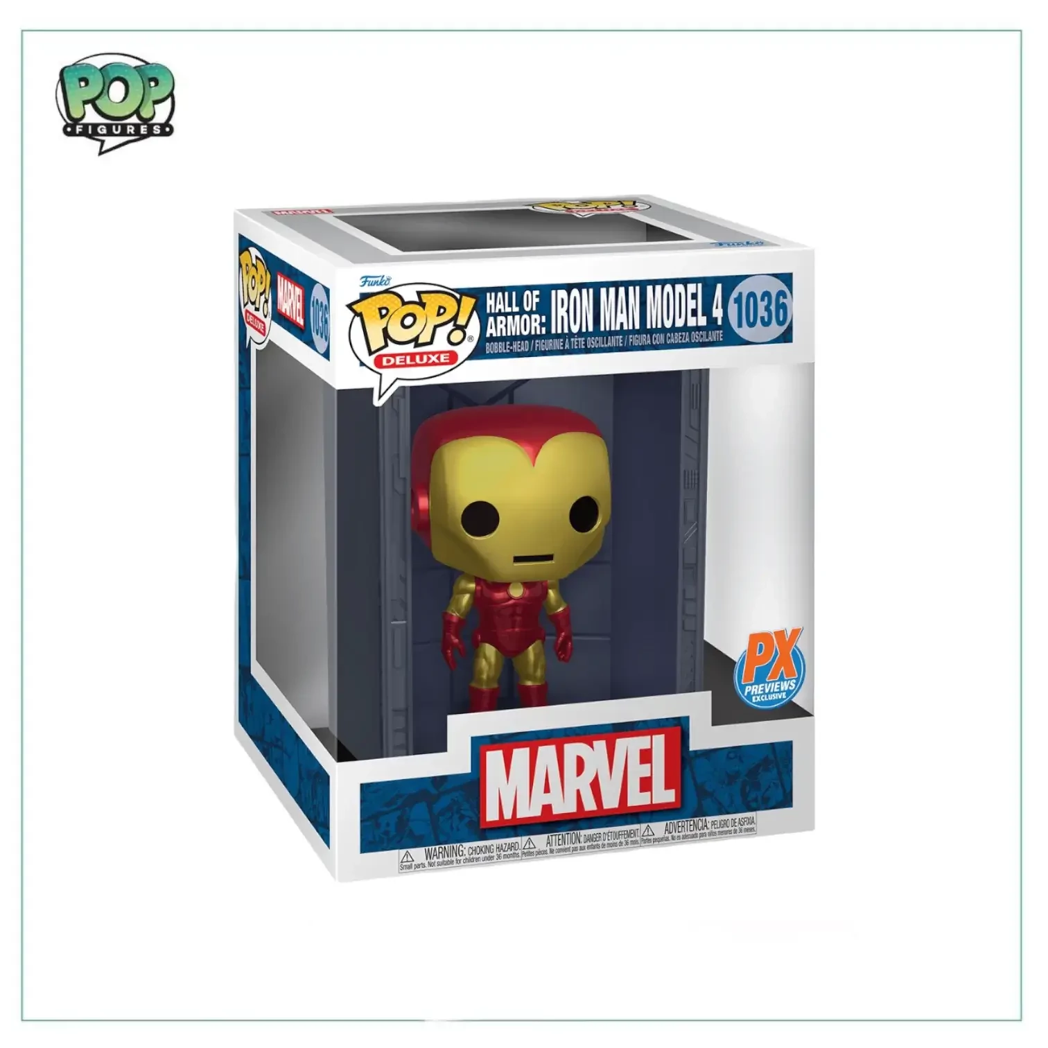 sticky Funko Pop! Deluxe: Marvel Hall of Armor: Iron Man Model 4 (Metallic) #1036