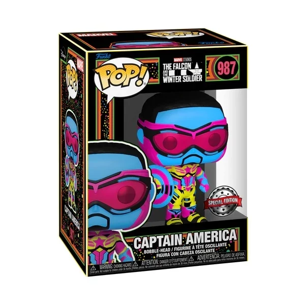 sticky Funko POP! Marvel: The Falcon and The Winter Soldier - Captain America (Blacklight) figura #987