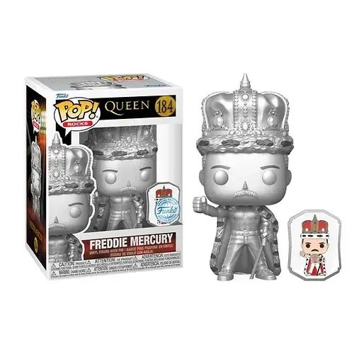 sticky Funko POP! Rocks: Queen - Freddie Mercury King (Platinum) with Pin (SE) figura #184