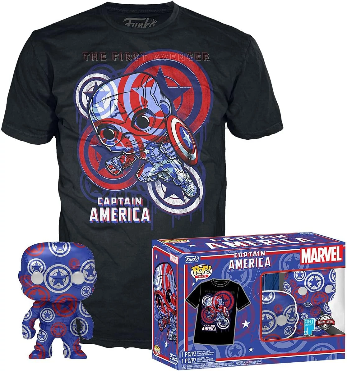 sticky Funko POP! & Tee: Marvel Patriotic Age - Captain America figura és póló (M)