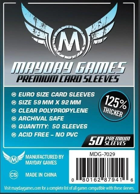 sticky Mayday Games Premium Euro méretű kártyavédő (50 db-os csomag), 59 mm x 92 mm
