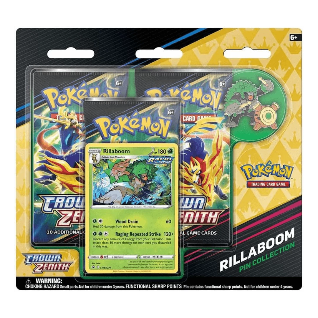 sticky Pokemon TCG: Sword & Shield 12.5 Crown Zenith Pin Collection Rillaboom